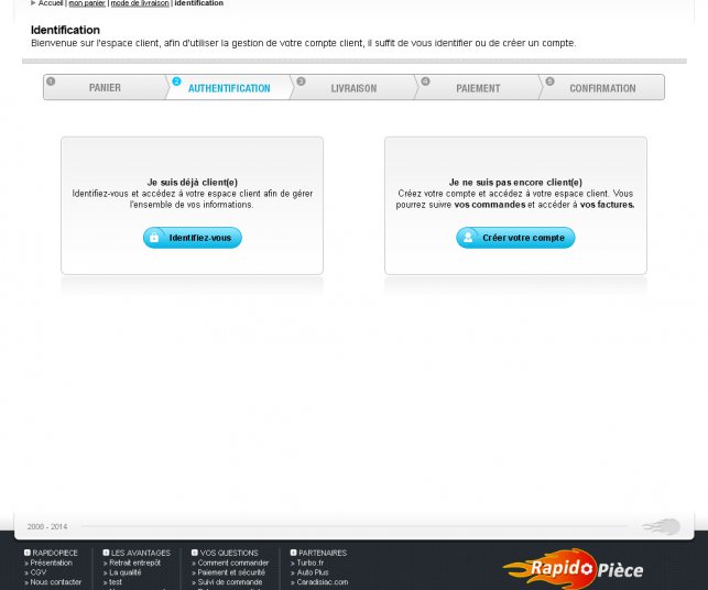Compte client du site e-commerce Rapidopiece