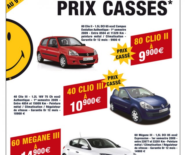 Création d'emailing pour des véhicules à prix cassés.