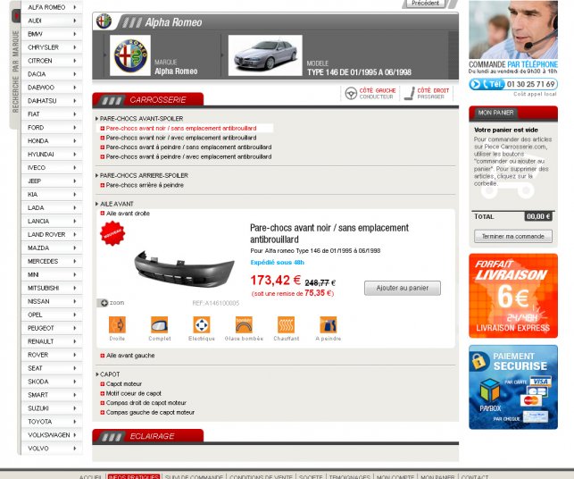 Création graphique de la page catégorie des pièces automobiles