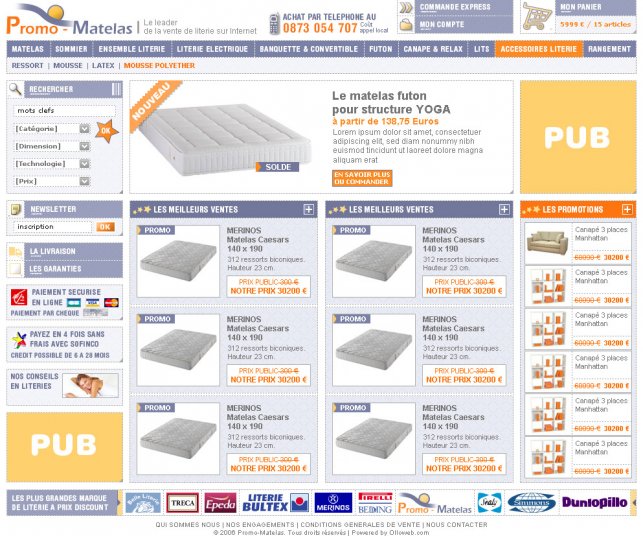 Version finale du graphisme du site de literie.