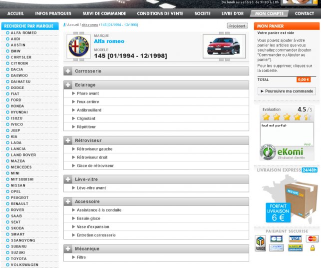 Création graphique de la page modèle du site auto