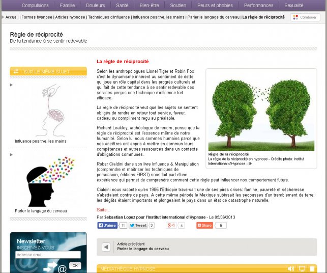 Détail d'un article sur un type d'hypnose