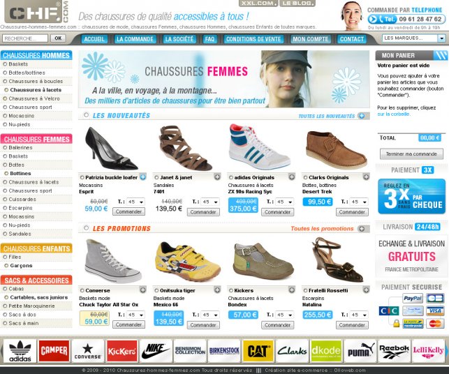 Graphisme de la page d'accueil du site de chaussure