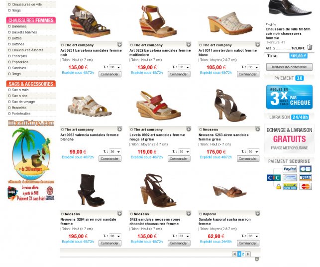 Page de sous-catégorie de chaussures