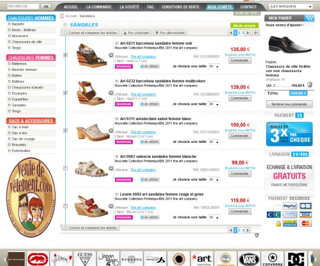 Page de sous-catégorie avec comparateur.