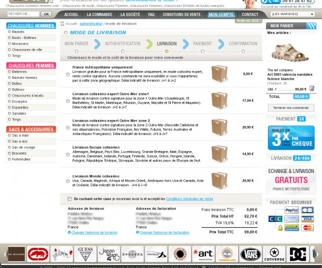 Page de mode de livraison.