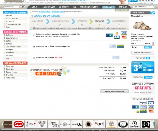 Page des modes de paiement.