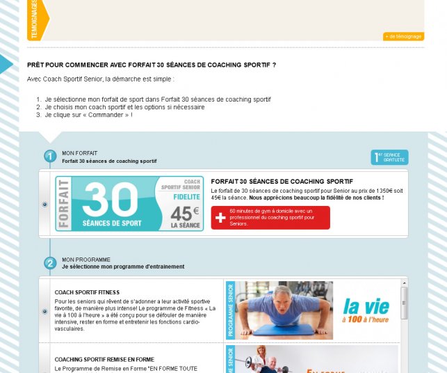 Détail de la page de forfait