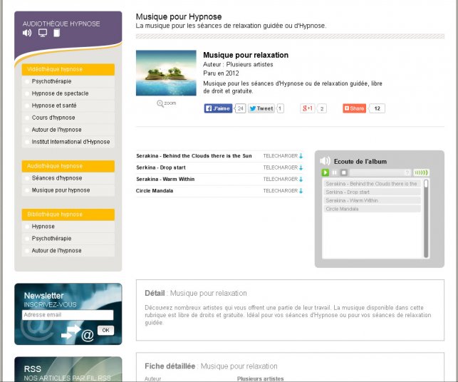 Détail de la page album avec médias audio