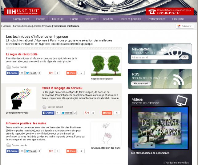 Détail de la page des sous-rubriques d'articles