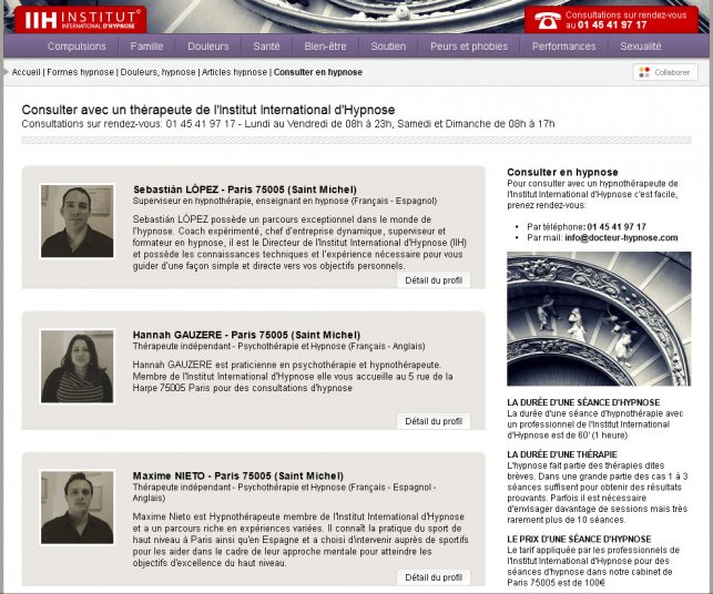 Détail de la page l'équipe