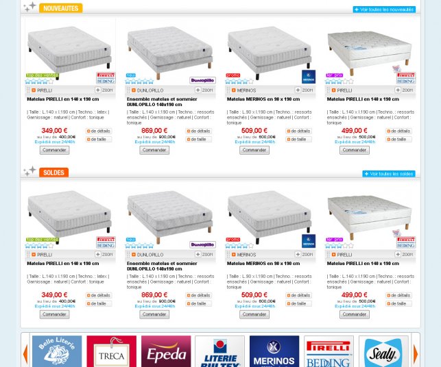 Graphisme de la page d'accueil du site de literie