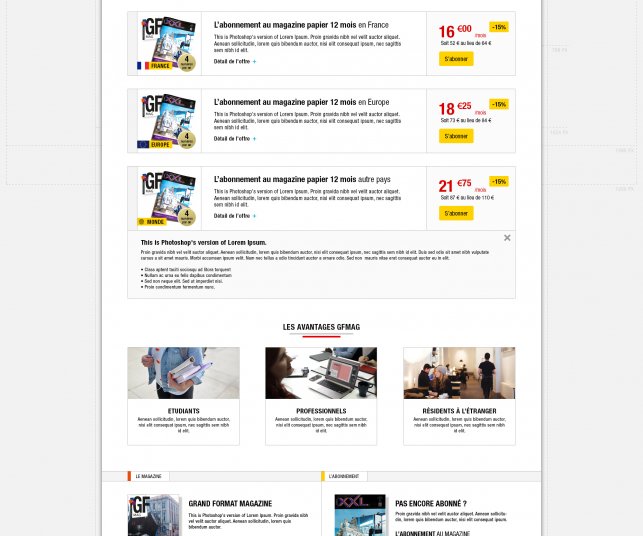 Conception graphique du modèle de la page d'abonnement