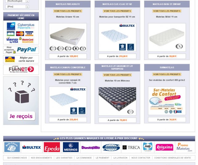 Détail de la page de catégorie de literie.