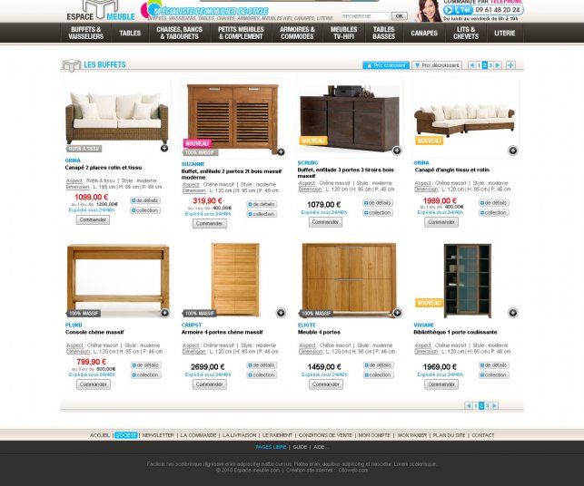 Détail de la page de sous-catégorie de mobilier