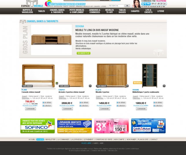 Détail de la page de catégorie de mobilier