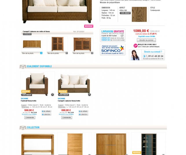 Détail de la page produit de mobilier