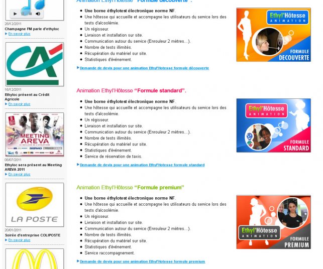 Page des formules d'animation