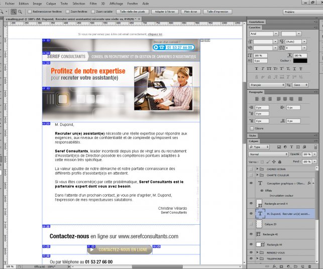 Découpage de d'emailing de secrétaire depuis Photoshop