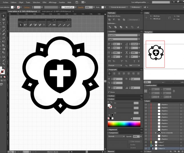 Reprise de la croix de rose de Luther depuis Adobe Illustrator