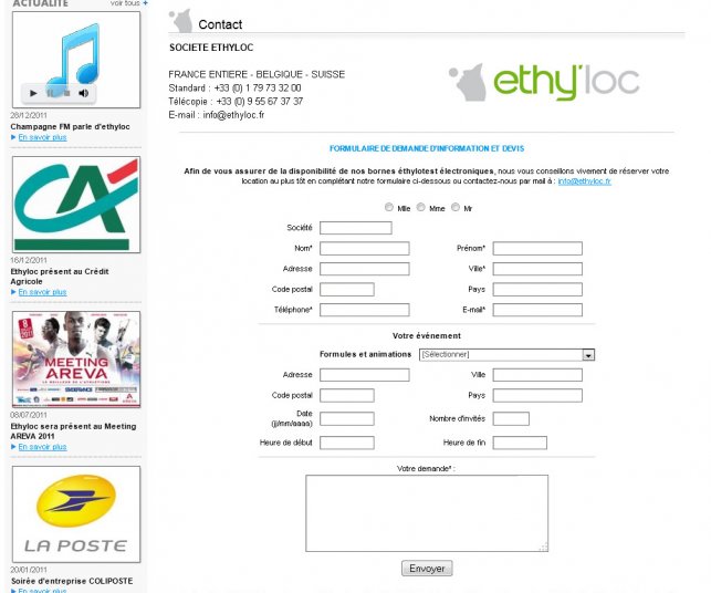 Page de formulaire du site de prévention.