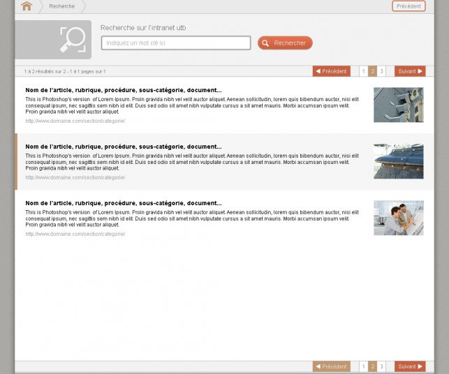 Graphisme de la page de recherche du site extranet