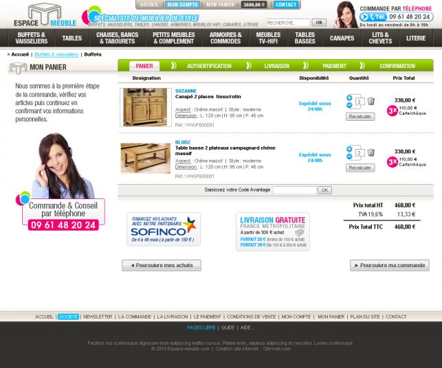 Création graphique de la page de panier de commande