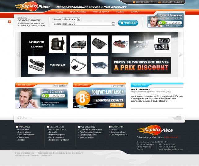 Interface graphique du site Rapidopiece