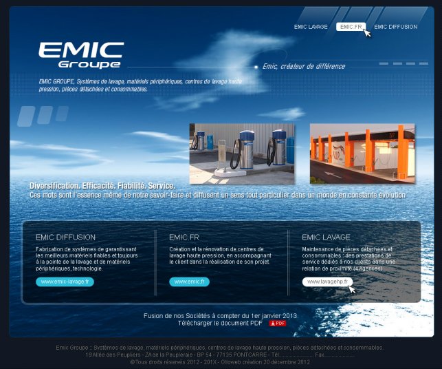 Interface graphique du site Emic Groupe