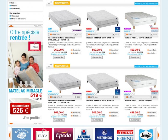 Graphisme de la page de catégorie du site de literie.