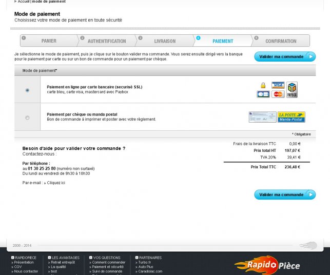 Détail de la page paiement du site e-commerce