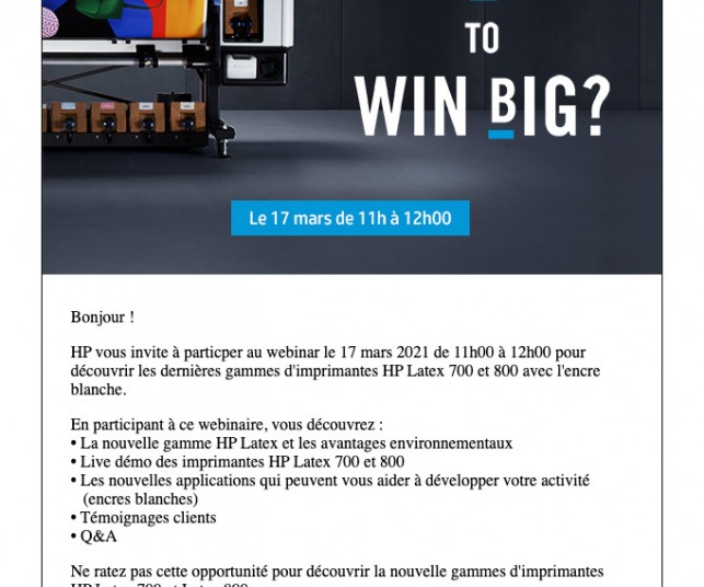Réalisation d'un emailing sur la gamme des imprimantes HP Latex