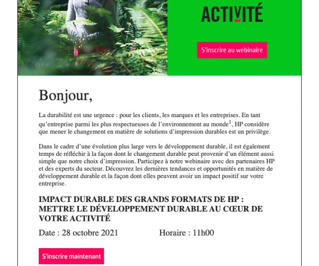Réalisation d'mailing sur les solutions d'impression durable avec HP