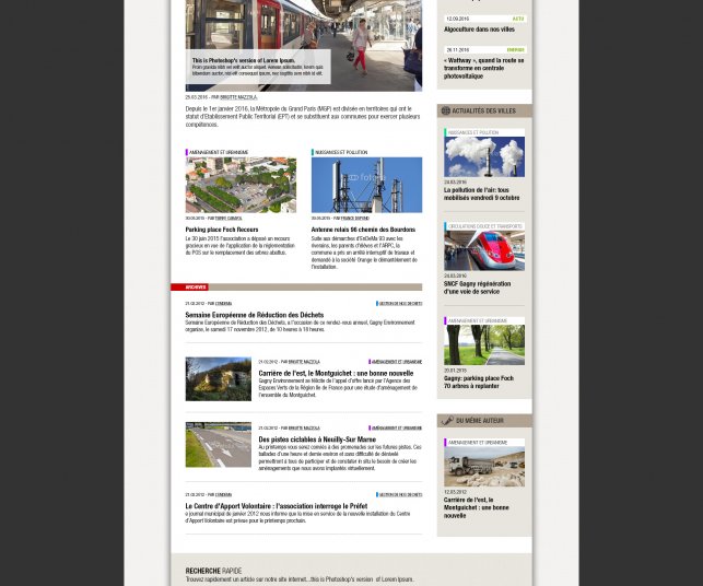 Création graphique des pages villes du site de l'association