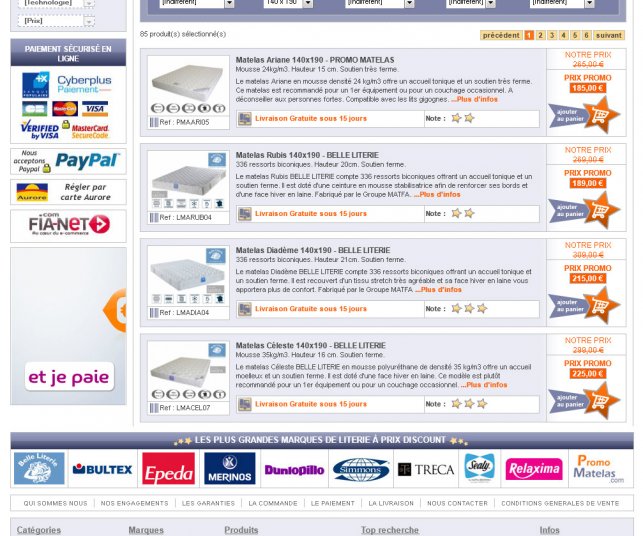 Détail de la page de sous-catégorie de literie