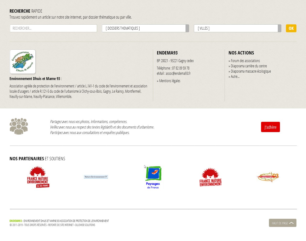 Bas de page du site de l'association