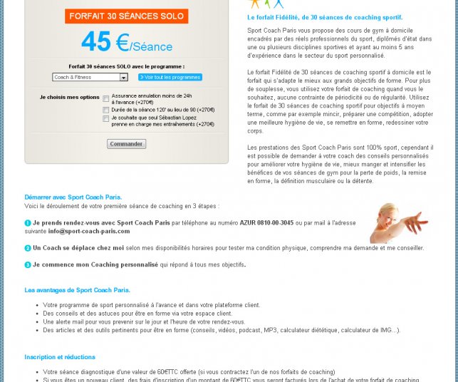 Détail de la page de forfait