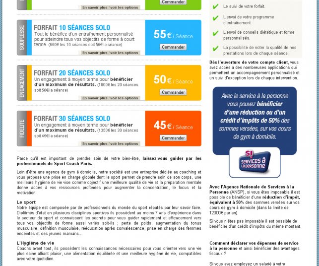 Graphisme de la page des forfaits