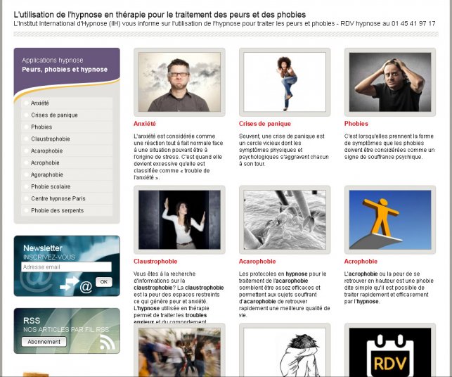 Détail de la page des sous-rubriques des traitements