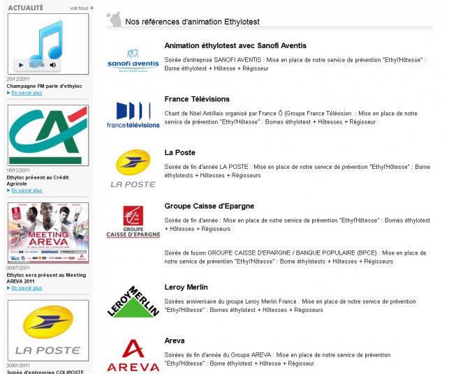 Page des références client